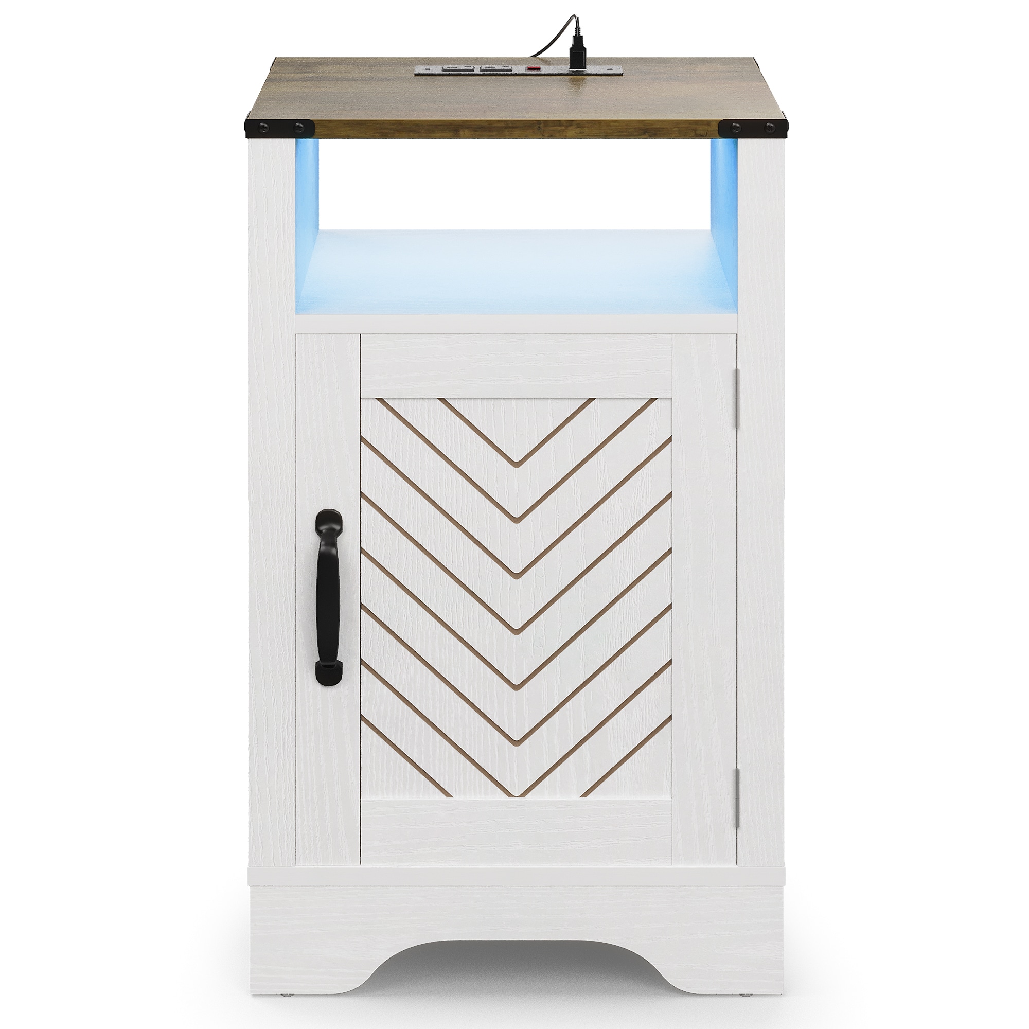 Set Of 2 Bedside Tables With Charging Station And Storage White_voghion.com